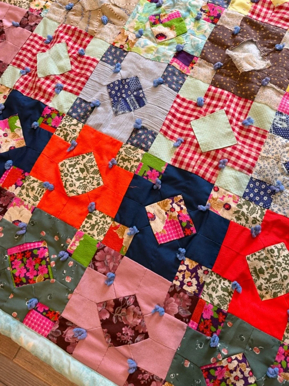 Vintage Hand Stitched Multicolor Patchwork Quilt - Cutter Quilt